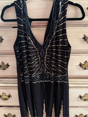 APRICOT Black  Sequin Evening Dress to knee